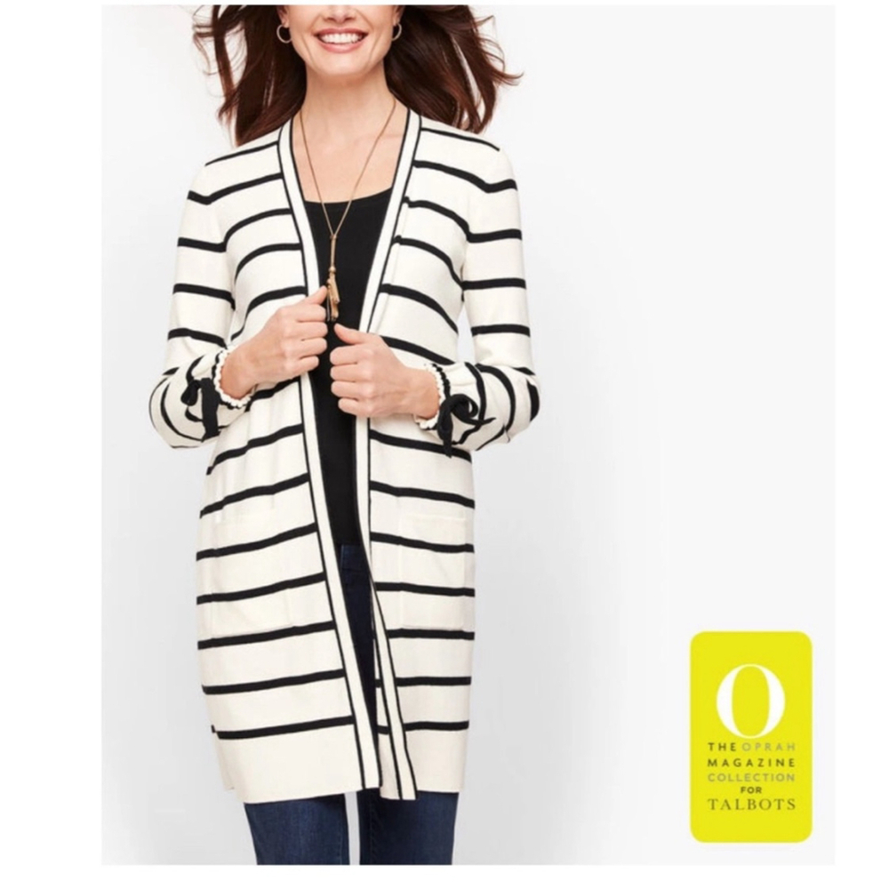 Talbots Petite Striped Cardigan in White and Black Oprah collection